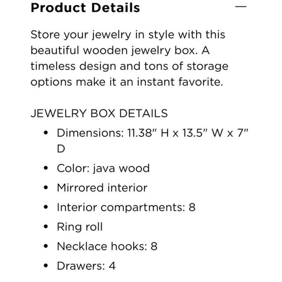 Dark Brown Wooden Jewelry Box with Mirror - Picture 2 of 7